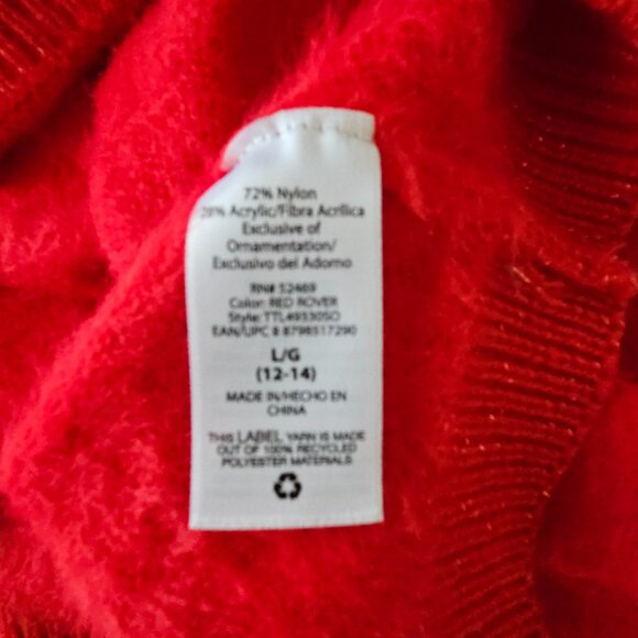 Red Fuzzy Knit Sweater – Time and Tru – Cozy Crew Neck – Size L (12–14) - Picture 6 of 8
